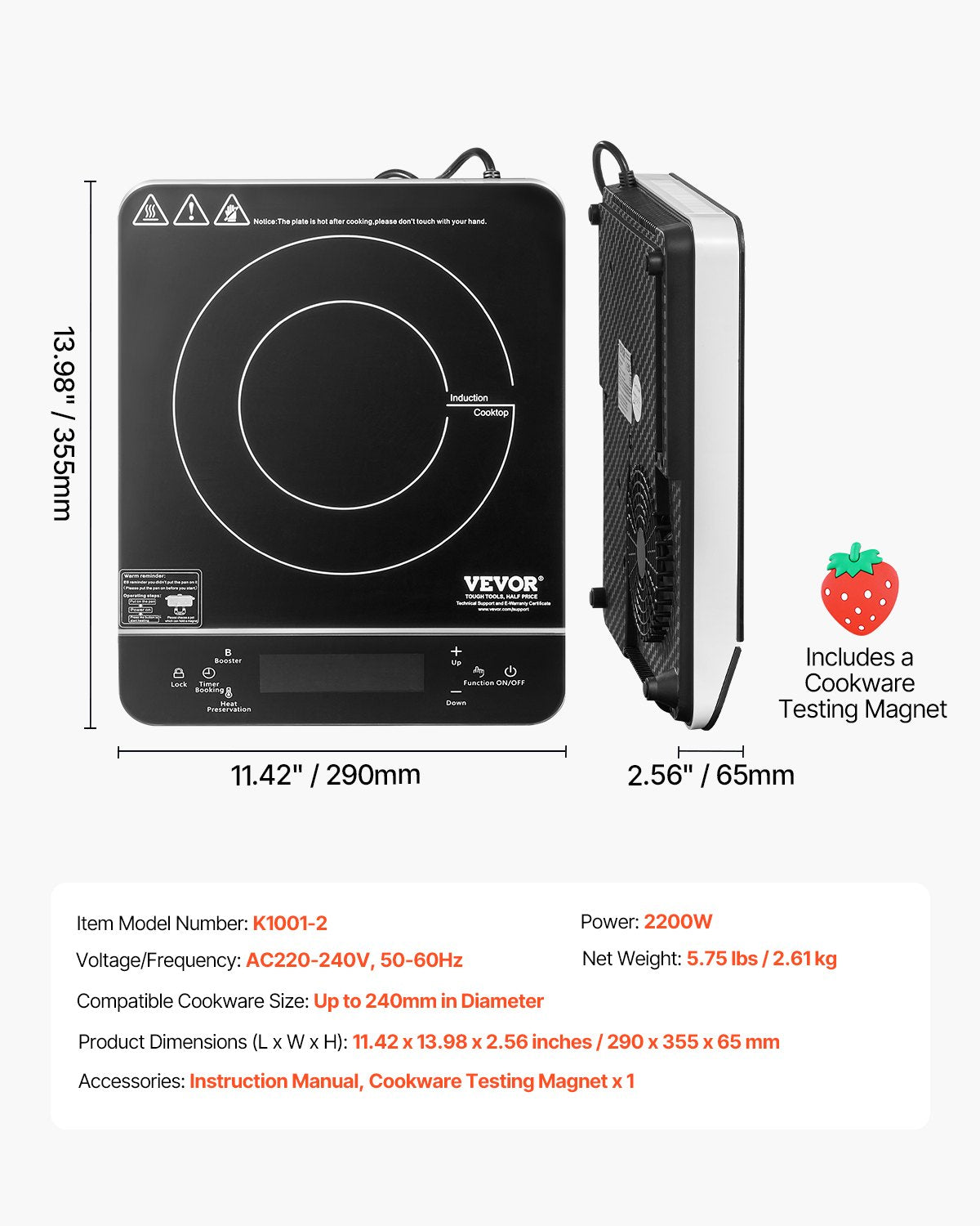 Portable Induction Cooktop 2200W Countertop Burner 9 Temperature Levels Hot Plate