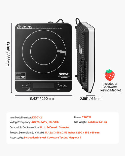Portable Induction Cooktop 2200W Countertop Burner 9 Temperature Levels Hot Plate