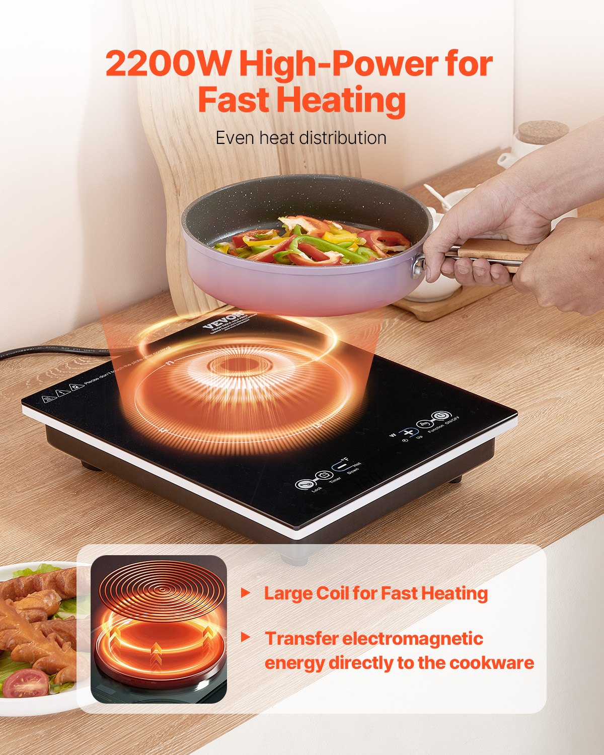 Portable Induction Cooktop 2200W Countertop Burner 11 Temp Levels Hot Plate