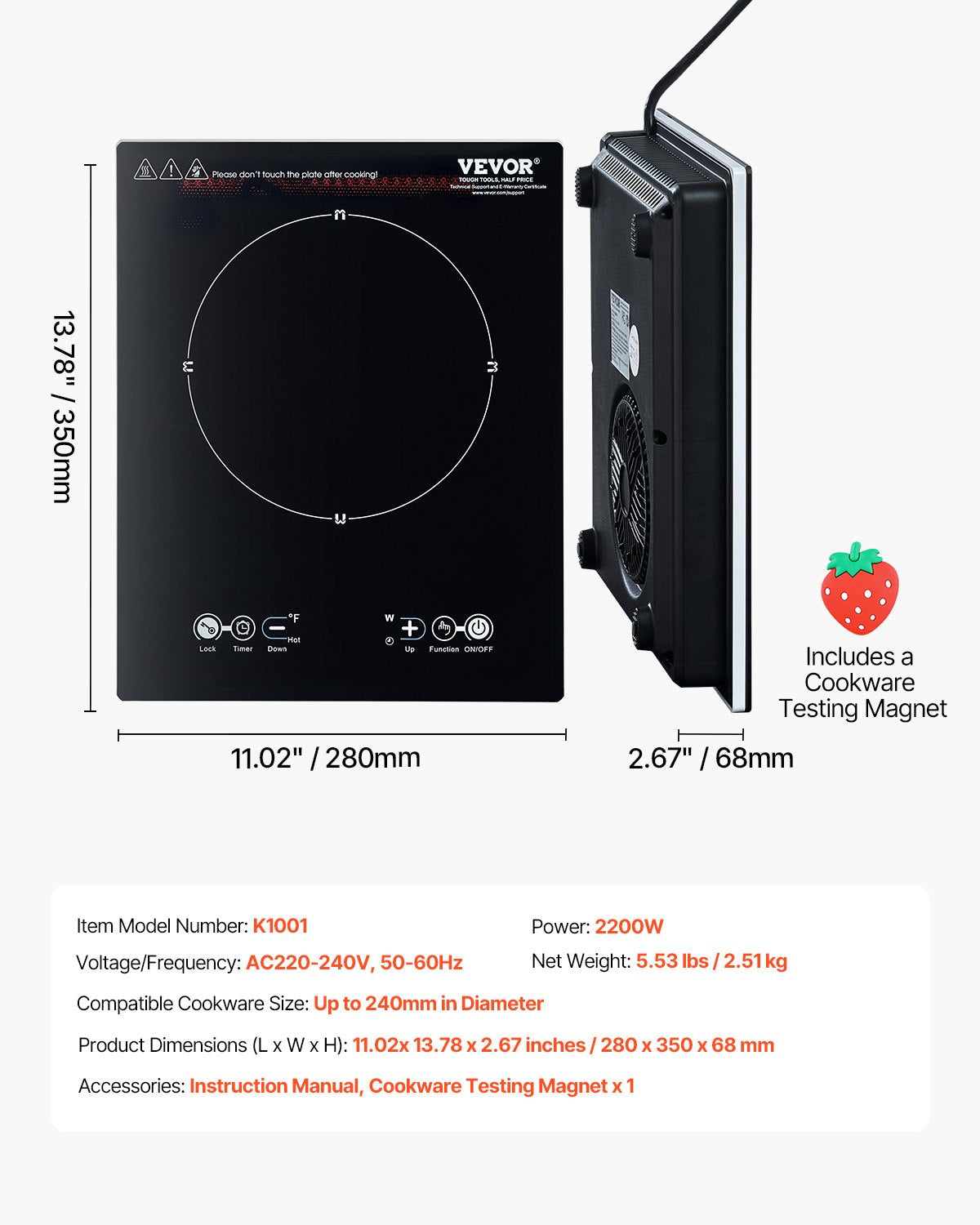 Portable Induction Cooktop 2200W Countertop Burner 11 Temp Levels Hot Plate