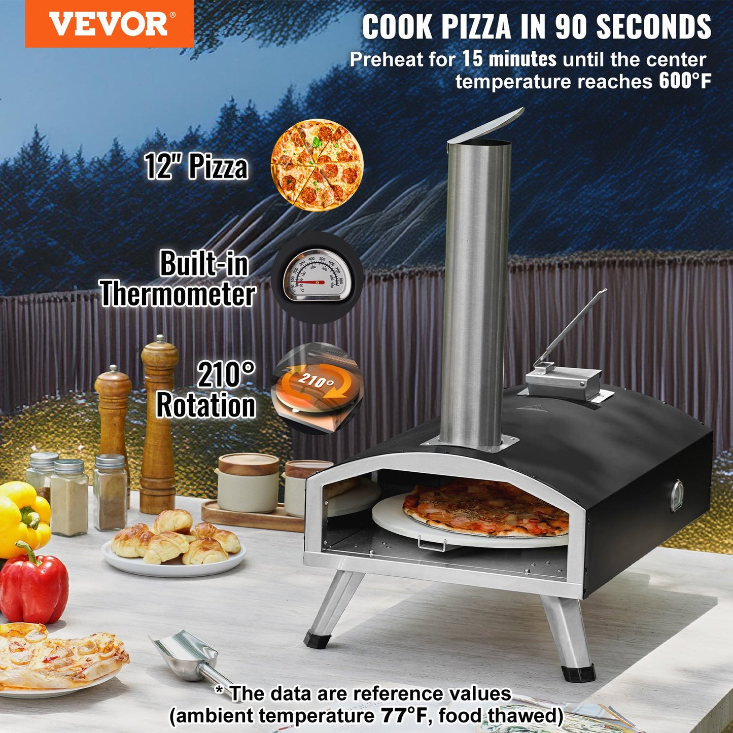 12" Outdoor Pizza Oven Portable Wood Pellet Pizza Oven Iron Spray Camping