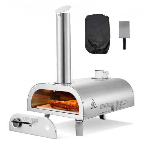 12" utomhuspizzaugn bärbar pizzaugn i träpellets, rostfritt stål, grill