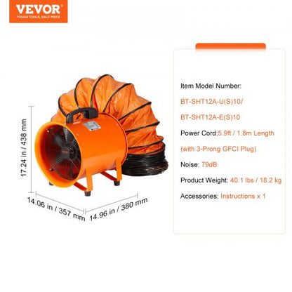 304.8 mm Portable Fan Blower 10 m Duct Hose Ventilator Industrial | EU