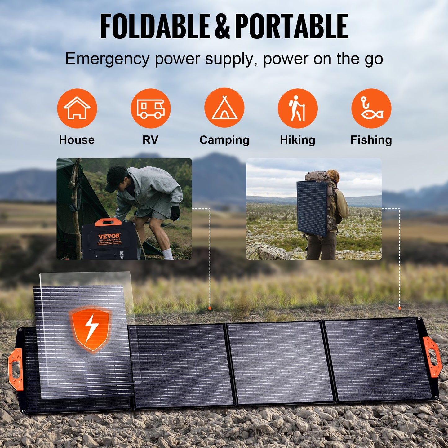 Bärbar monokristallin solpanel 200W hopfällbar ETFE-solladdarsats