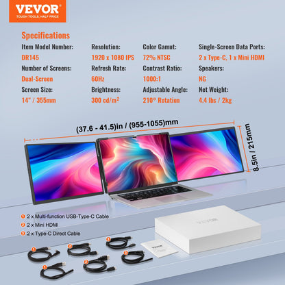 Laptop Screen Extender 14" HD 1080P bärbar bildskärm för 13"-17" bärbar dator