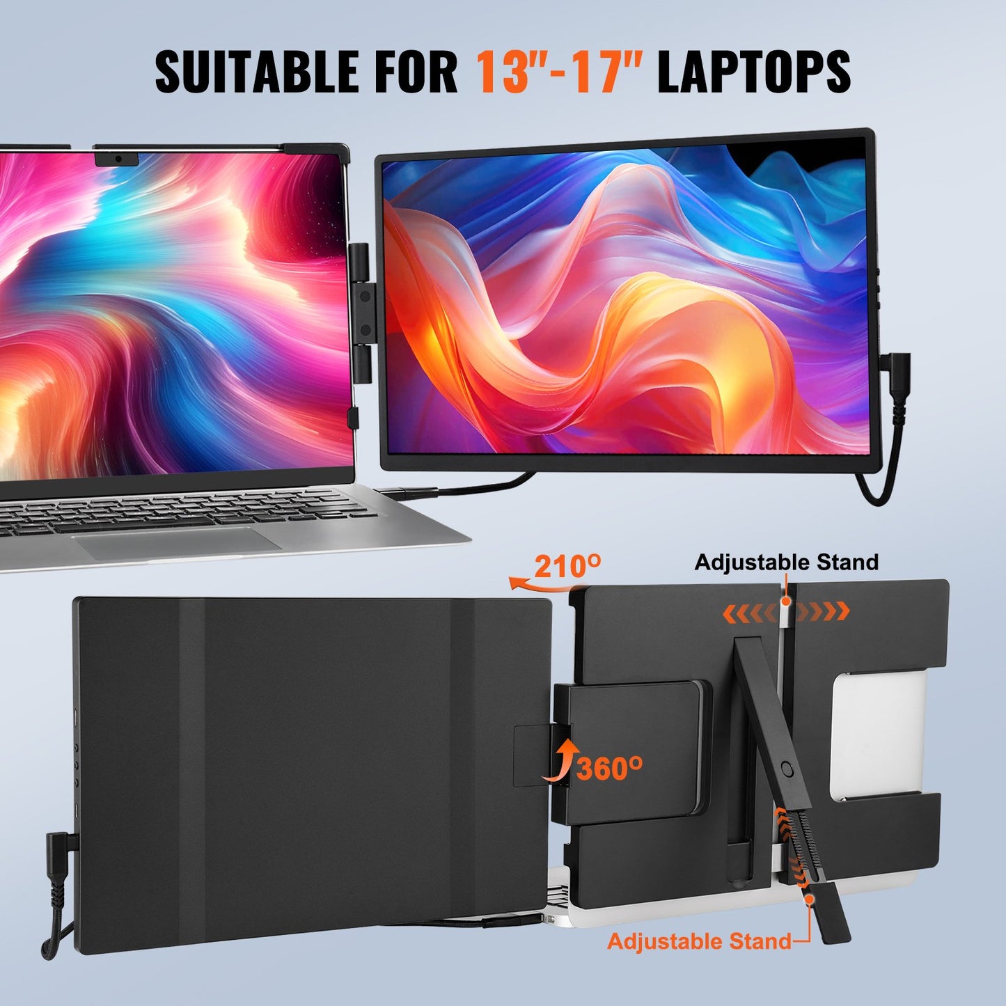 Laptop Screen Extender 14-tums HD 1080P bärbar bildskärm för 13"-17" bärbar dator