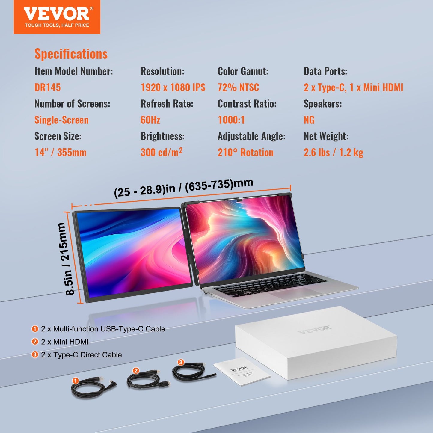Laptop Screen Extender 14-tums HD 1080P bärbar bildskärm för 13"-17" bärbar dator