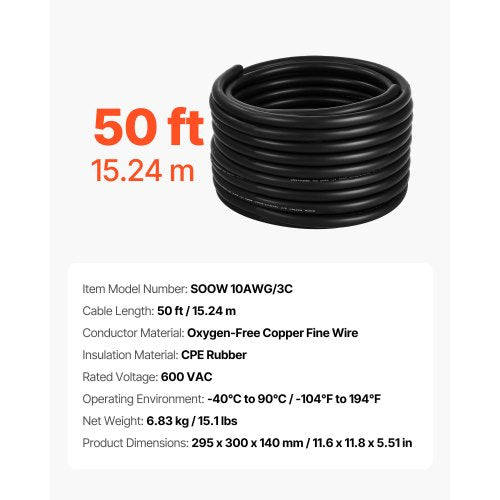 50 FT 10AWG Premium Elkabel Koppar Förlängningssladd