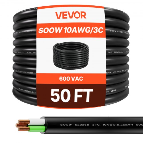 50 FT 10AWG Premium Elkabel Koppar Förlängningssladd