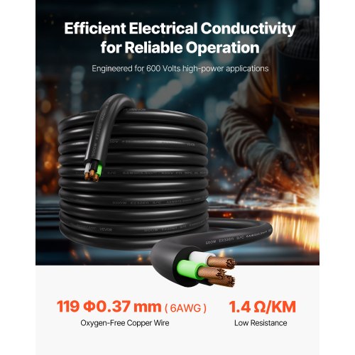 25 FT 6AWG Premium strömkabel förlängningssladd koppartråd