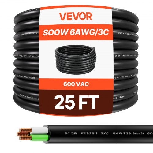 25 FT 6AWG Premium strömkabel förlängningssladd koppartråd