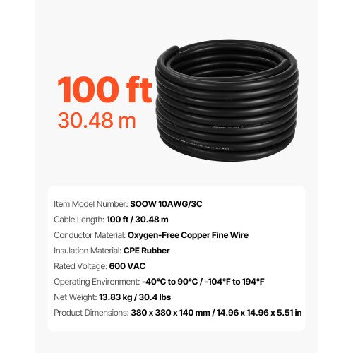 100 FT 10AWG Premium Elkabel Koppar Förlängningssladd