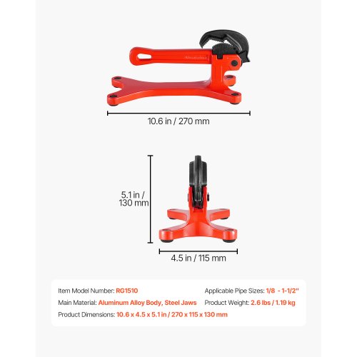 Pipe Vise Portable Lightweight Aluminum Pipe Vise 1/8" to 1-1/2" Capacity | EU