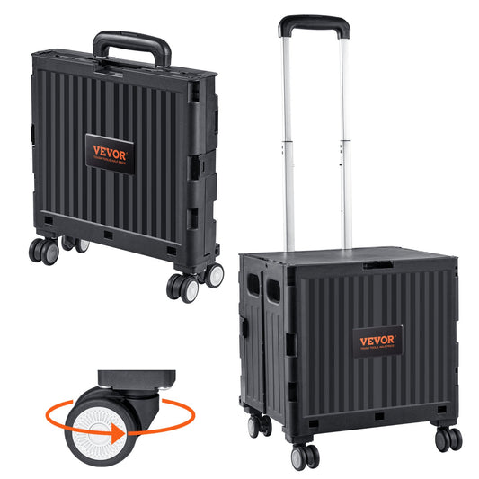 Foldable Utility Cart, 110 lbs lastkapacitet, hopfällbar bärbar rullande låda handkärra med kraftigt teleskopiskt handtag och 4 roterande hjul för resor Shopping Flyttande bagage kontorsbruk, svart