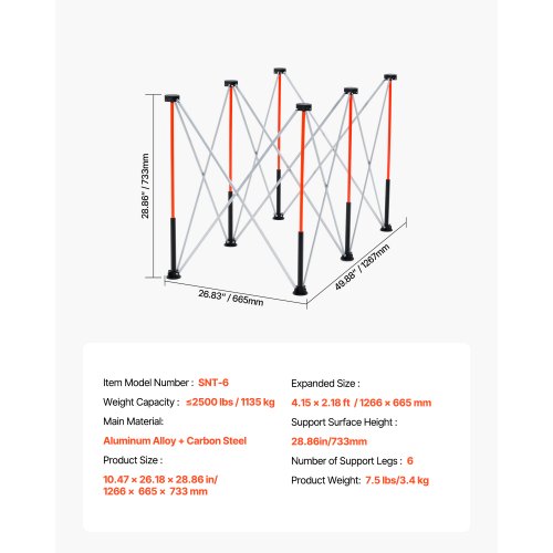 Portable folding work platform 1266 x 665 mm Folding work platform 1135 kg