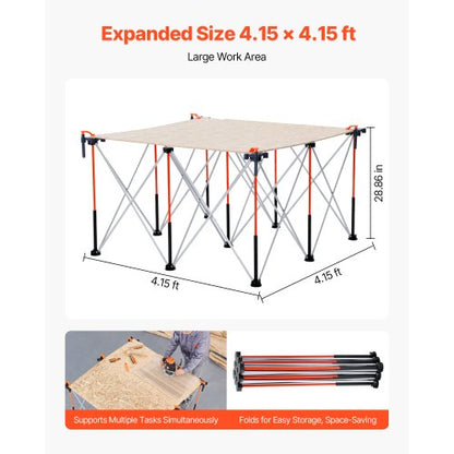 Bärbart hopfällbart arbetsställ 1264 x 1264 mm Hopfällbart arbetsställ 1589 kg
