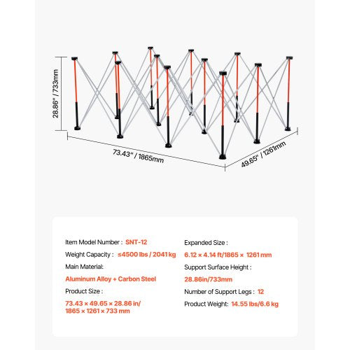 Bärbart hopfällbart arbetsställ 1865 x 1261 mm Hopfällbart arbetsställ 2041 kg