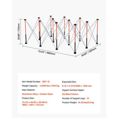 Bärbart hopfällbart arbetsställ 1865 x 1261 mm Hopfällbart arbetsställ 2041 kg