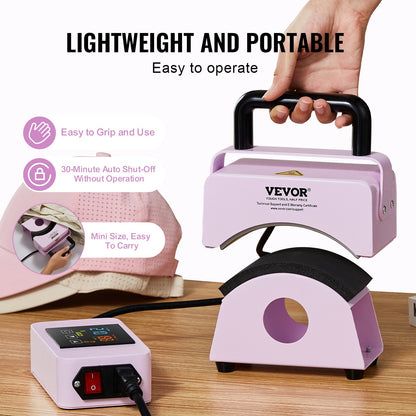 Hat Press Machine Mini Hat Heat Press för Kepsar 5,9x3,15 tums tallrik Lila