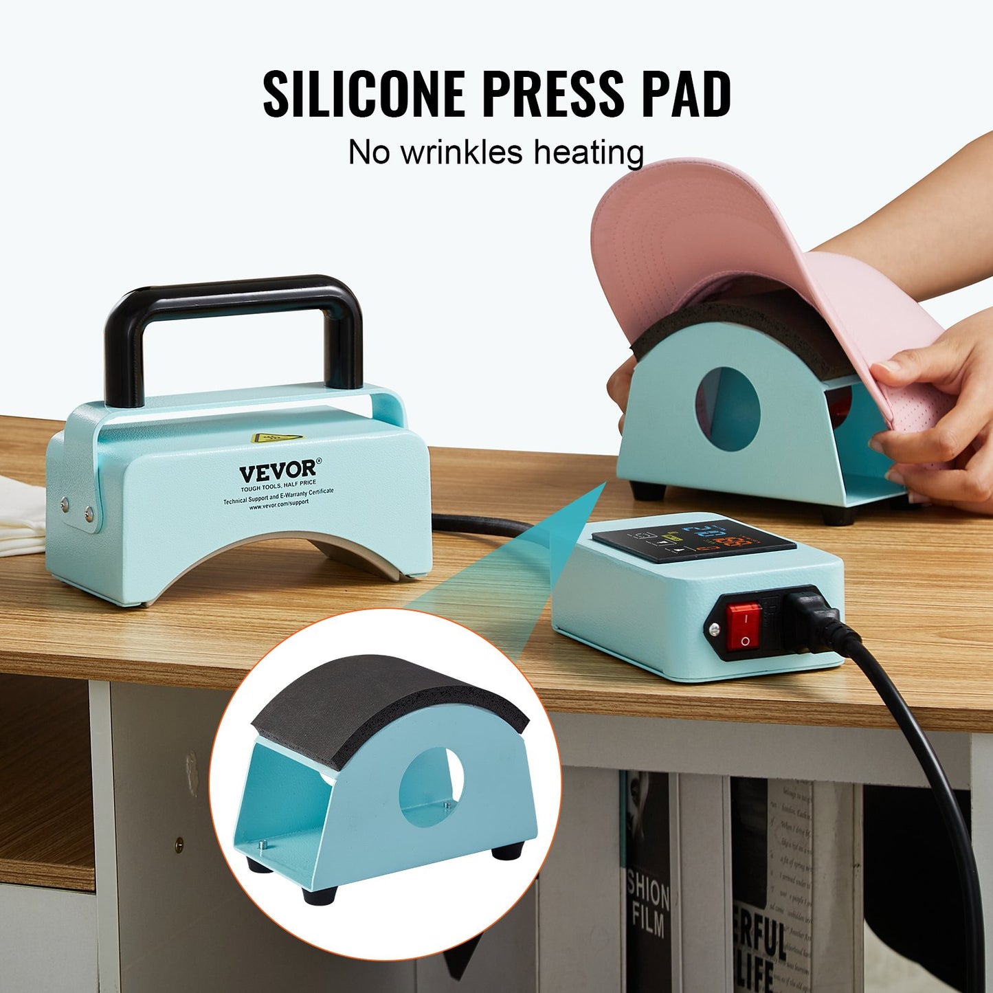 Hat Press Machine Mini Hat Heat Press för Kepsar 5,9x3,15 tums tallrik Grön