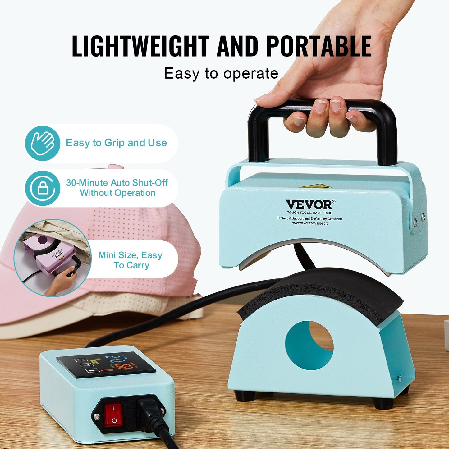 Hat Press Machine Mini Hat Heat Press för Kepsar 5,9x3,15 tums tallrik Grön