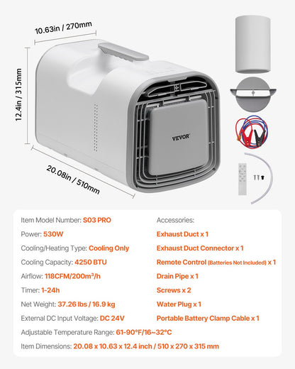 Portable Air Conditioner 4250BTU Tent Air Conditioning AC/DC for Camping
