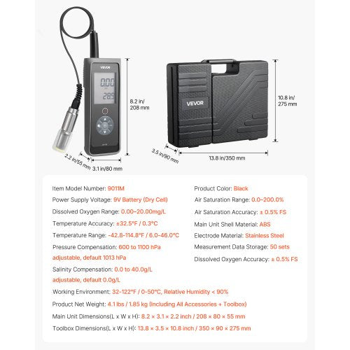 Dissolved Oxygen Meter Portable Dissolved Oxygen Test Kit 0.0-20.0 mg/L | EU
