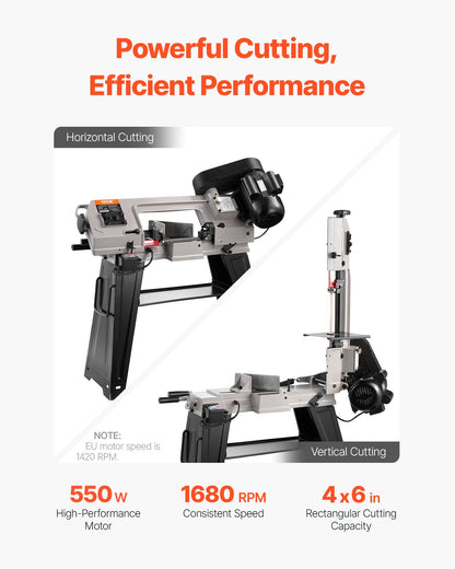 Metal Horizontal Band Saw 4 Inch x 6 Inch 550W Variable Speed Band Saw 220V