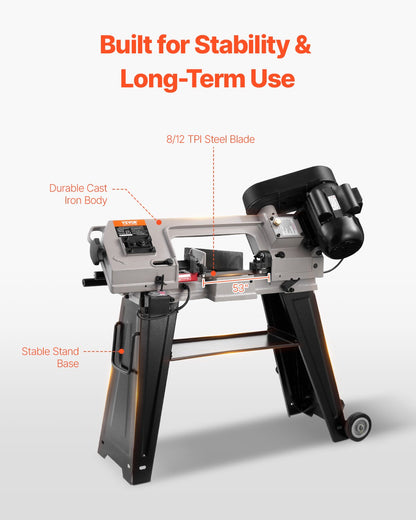 Metal Horizontal Band Saw 4 Inch x 6 Inch 550W Variable Speed Band Saw 220V