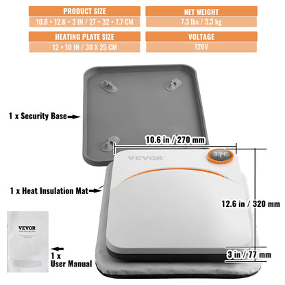 Wärmepresse 12 x 10 Zoll Tragbare Easy Press Sublimationstransfer DIY T-Shirt