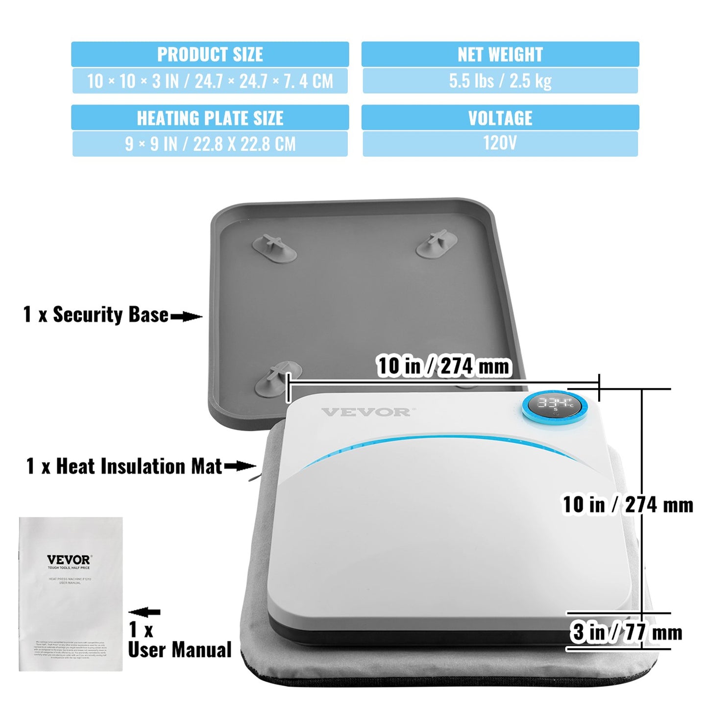 Heat Press 9 x 9 i Portable Easy Press Sublimation Transfer DIY T-shirt