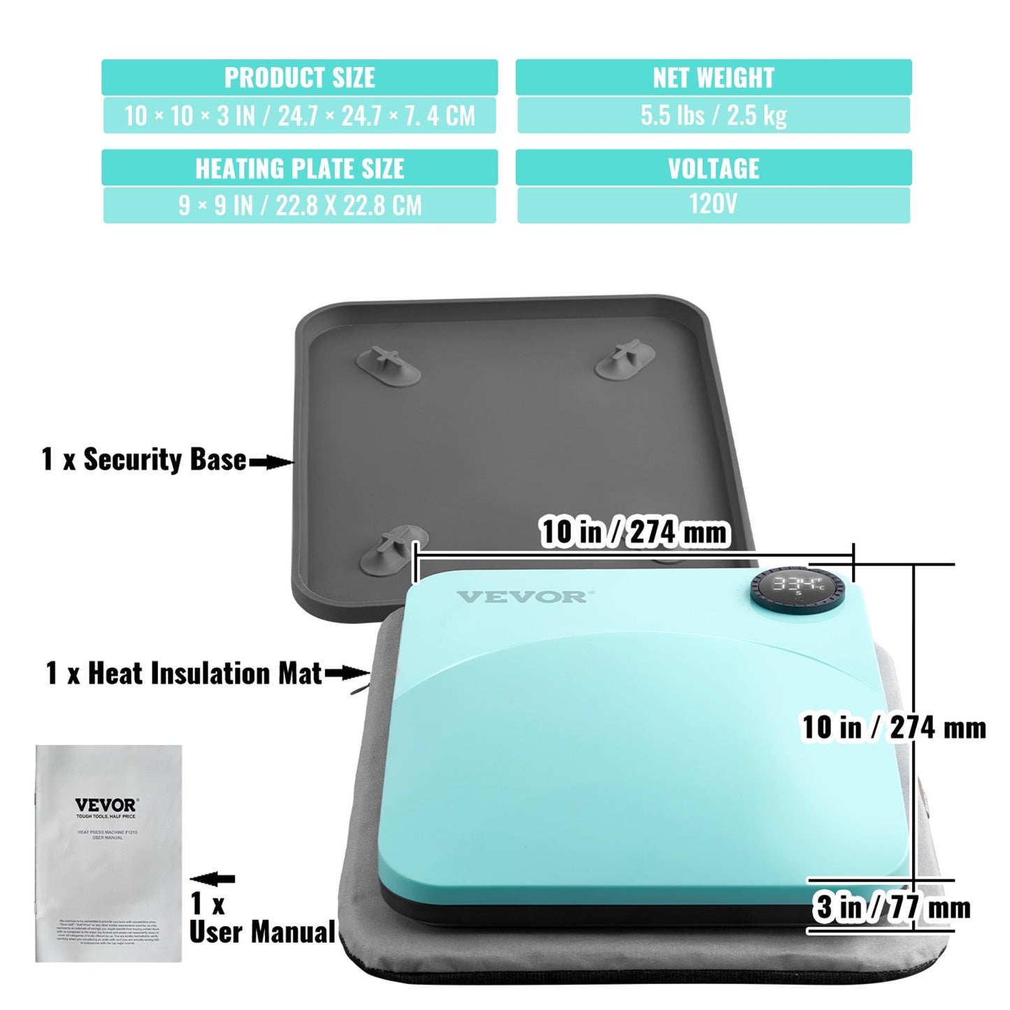 Heat Press 9 x 9 i Portable Easy Press Sublimation Transfer DIY T-shirt