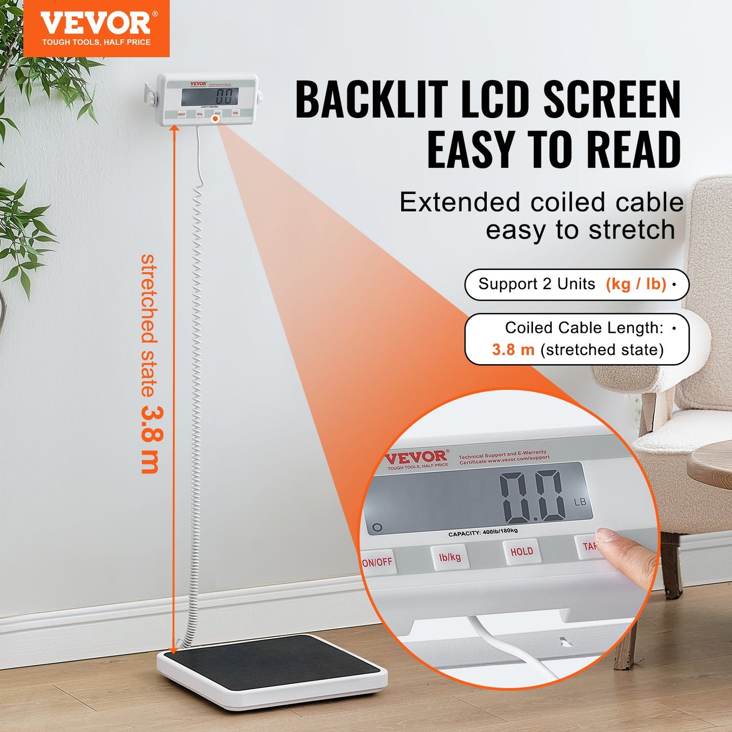 Bärbar medicinsk våg Digital Physician Viktvåg Anti-Slip Mat 400LBS
