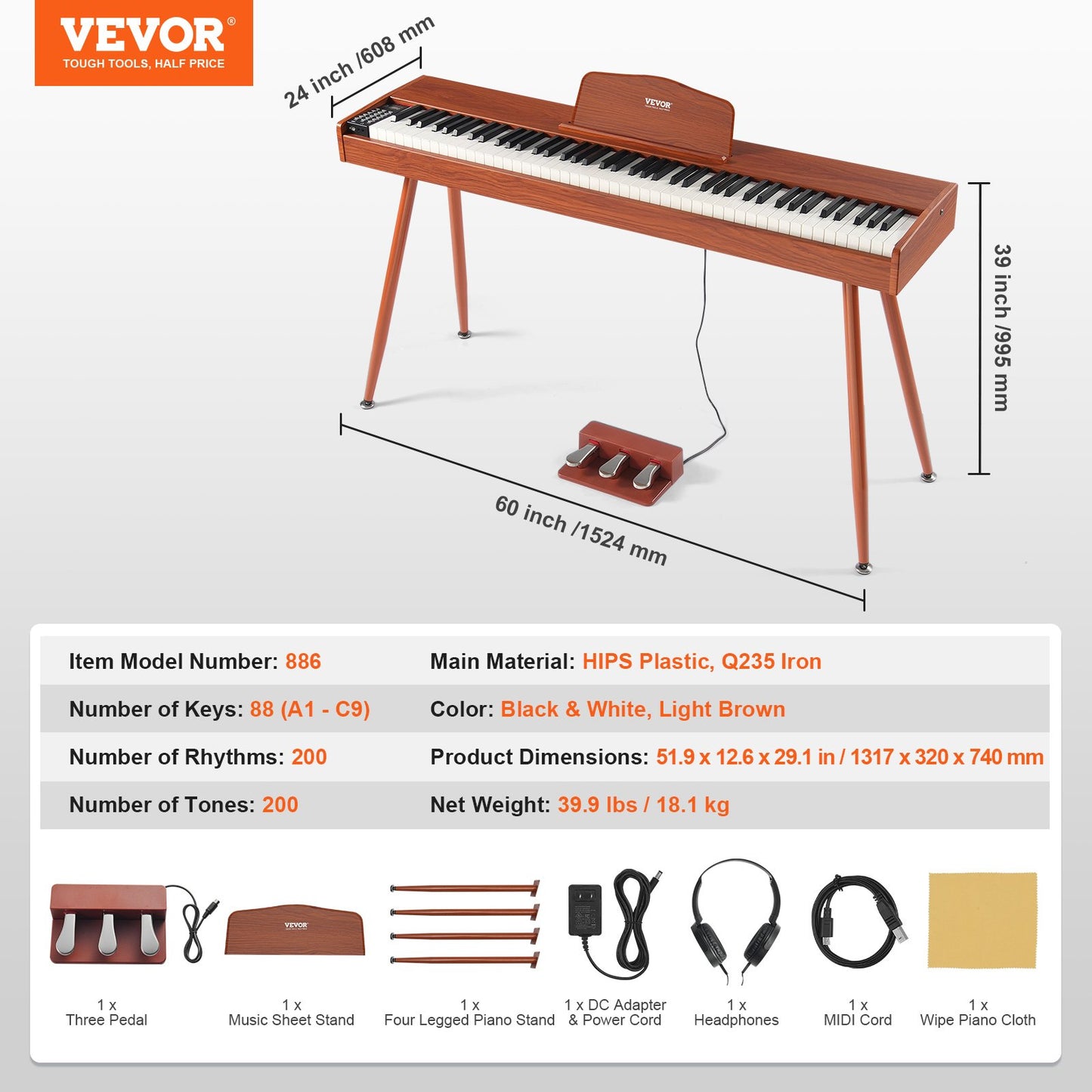 88 tangenter, fullviktad digitalpiano Dubbelklaviatur, fyrbensstativ