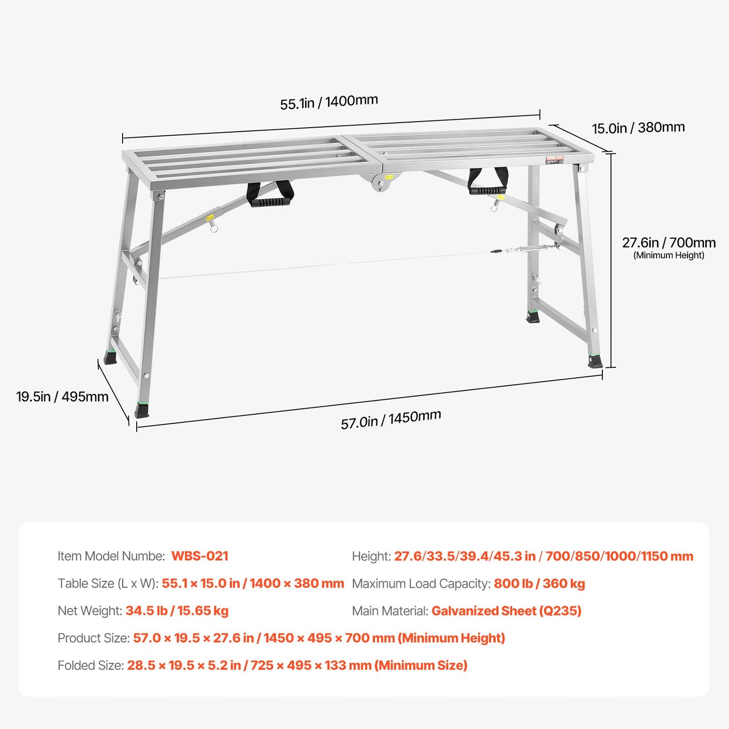 Arbeitsplattform, höhenverstellbar, tragbare Gerüstplattform, 800 lb Traglast