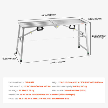 Arbeitsplattform, höhenverstellbar, tragbare Gerüstplattform, 800 lb Traglast