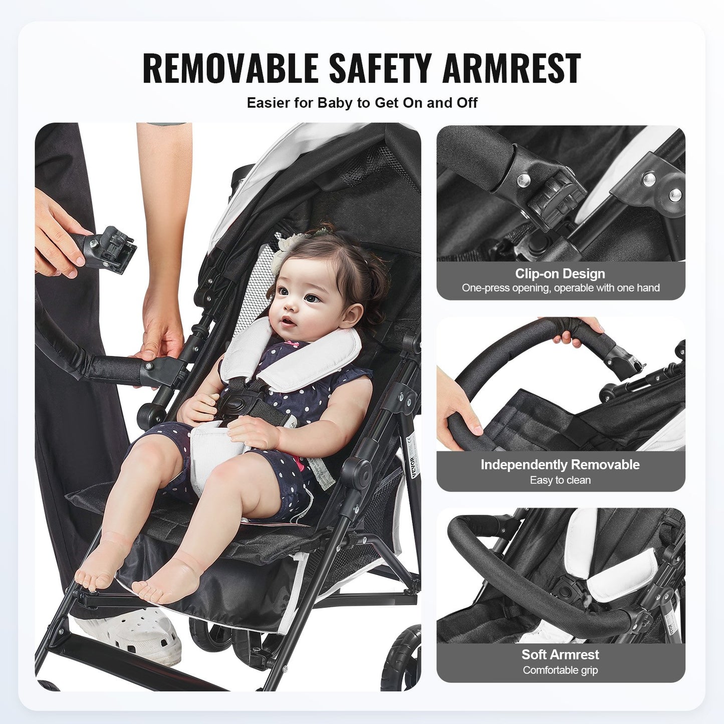 Leichter Kinderwagen Kompakt Faltbar Verstellbare Rückenlehne Schwarz/Weiß