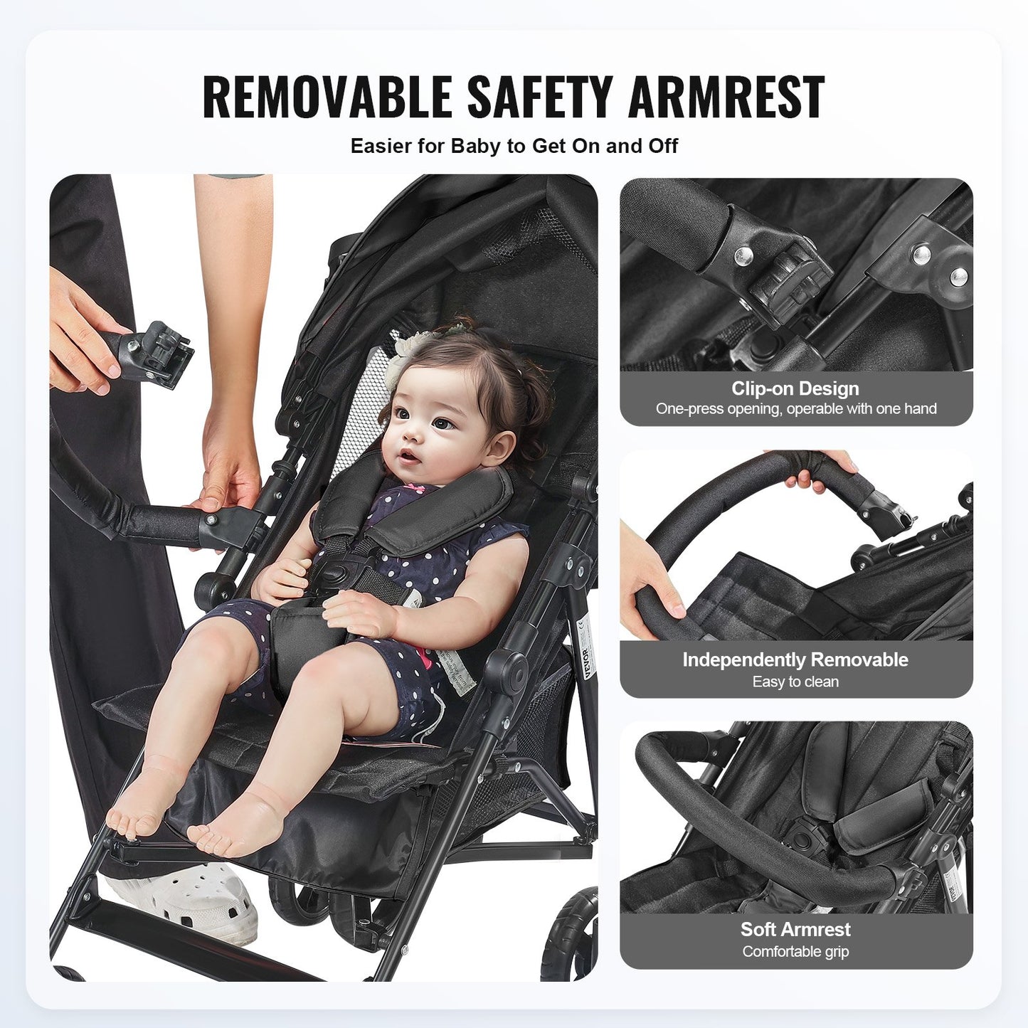 Leichter Kinderwagen, kompakt, einfach zusammenklappbar, verstellbare Rückenlehne, schwarzer Stauraum