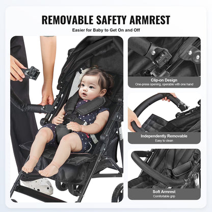 Leichter Kinderwagen, kompakt, einfach zusammenklappbar, verstellbare Rückenlehne, schwarzer Stauraum