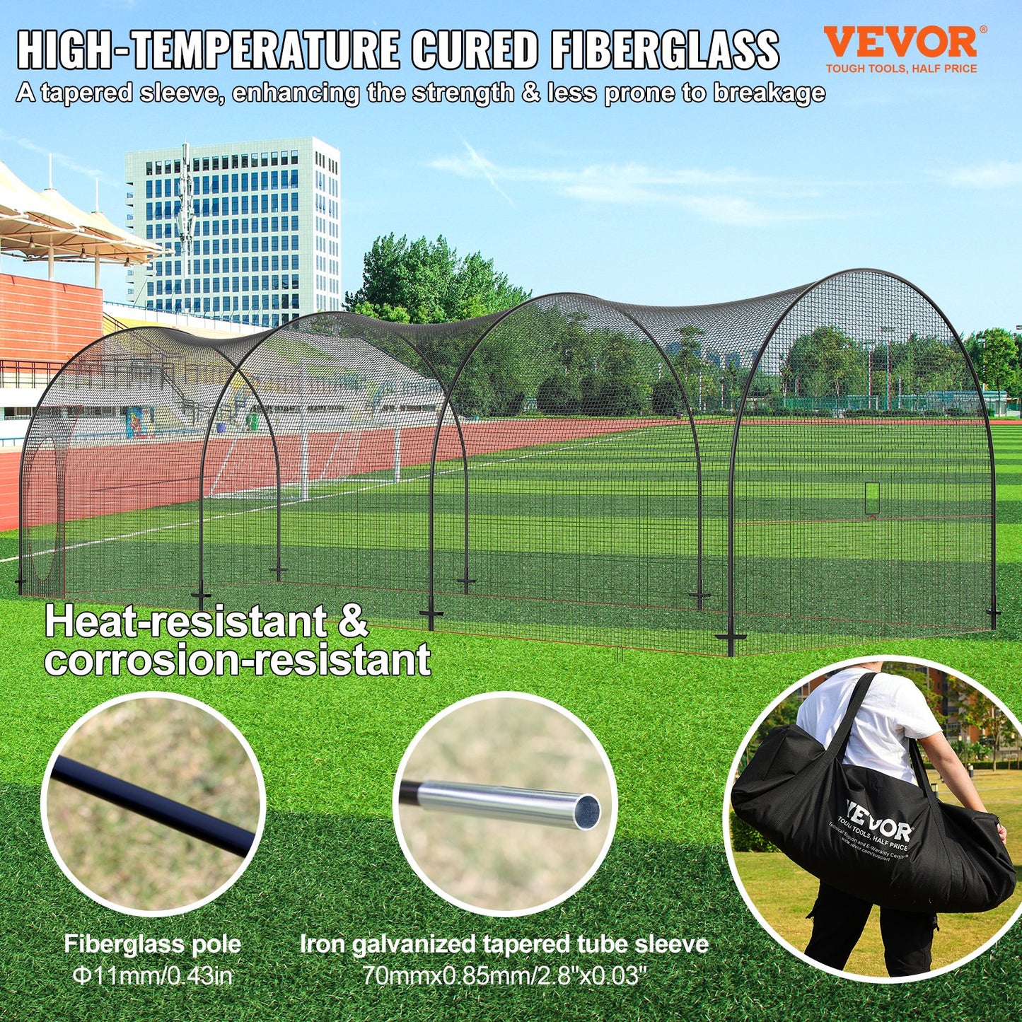 Baseball Batting Cage, Softball och Baseball Batting Cage Nät och ram, övningsbärbart burnät med bärväska, Heavy Duty sluten pitching-bur, för backyard slagträning, 33FT