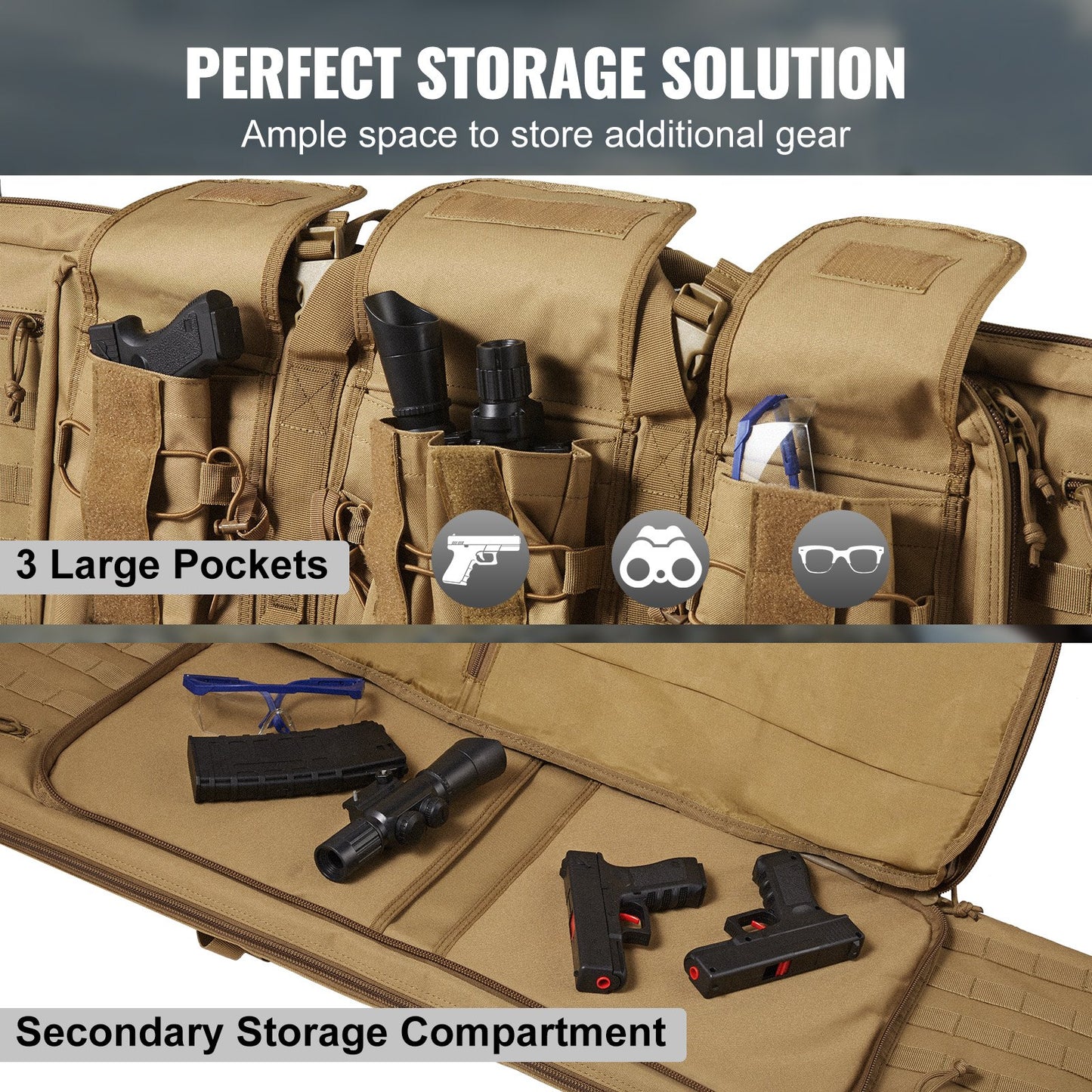 Rifle Bag 36 tum Tactical Double Long Gun Bag för 2 gevär och 2 pistoler
