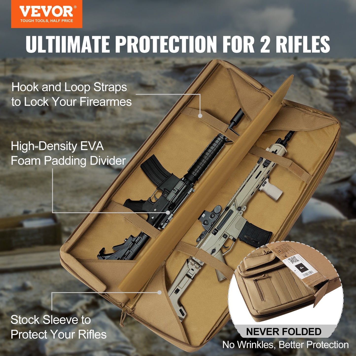 Rifle Bag 42 tum Tactical Double Long Gun Bag för 2 gevär och 2 pistoler