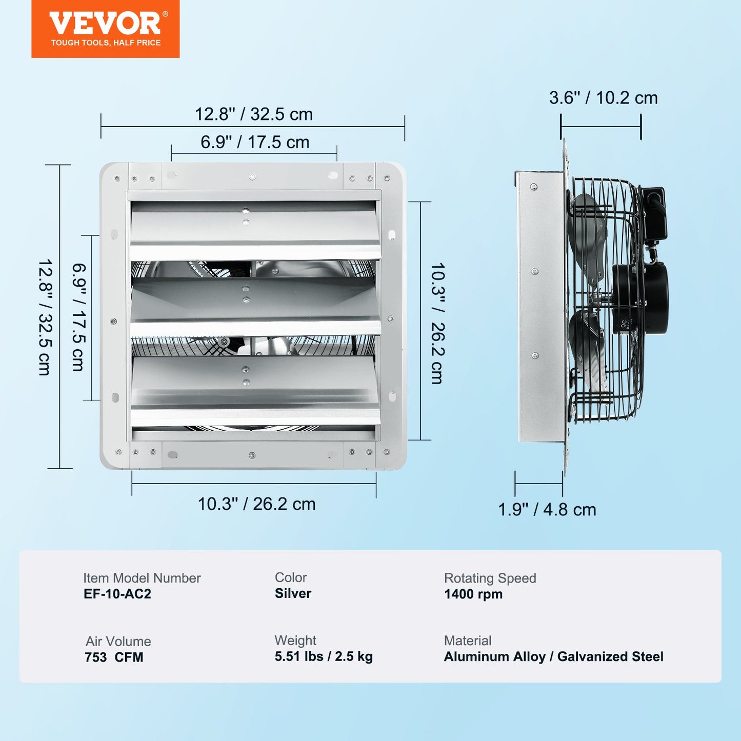 Shutter Avgasfläkt Shop Avgasfläkt 254 mm Väggmonterad 753 CFM AC Motor