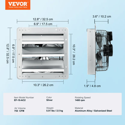 Shutter Avgasfläkt Shop Avgasfläkt 254 mm Väggmonterad 753 CFM AC Motor