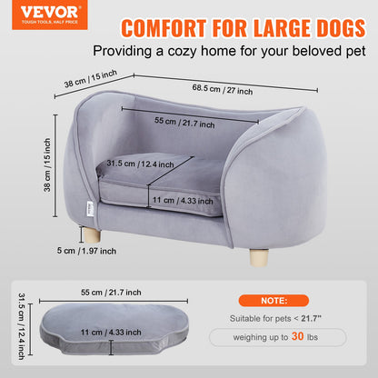Haustiersofa, Hundesofa für kleine Hunde und Katzen, weiches, samtiges Hundesofa, 30 kg belastbares Katzensofa, Dunkelgrau