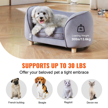 Haustiersofa, Hundesofa für kleine Hunde und Katzen, weiches, samtiges Hundesofa, 30 kg belastbares Katzensofa, Dunkelgrau
