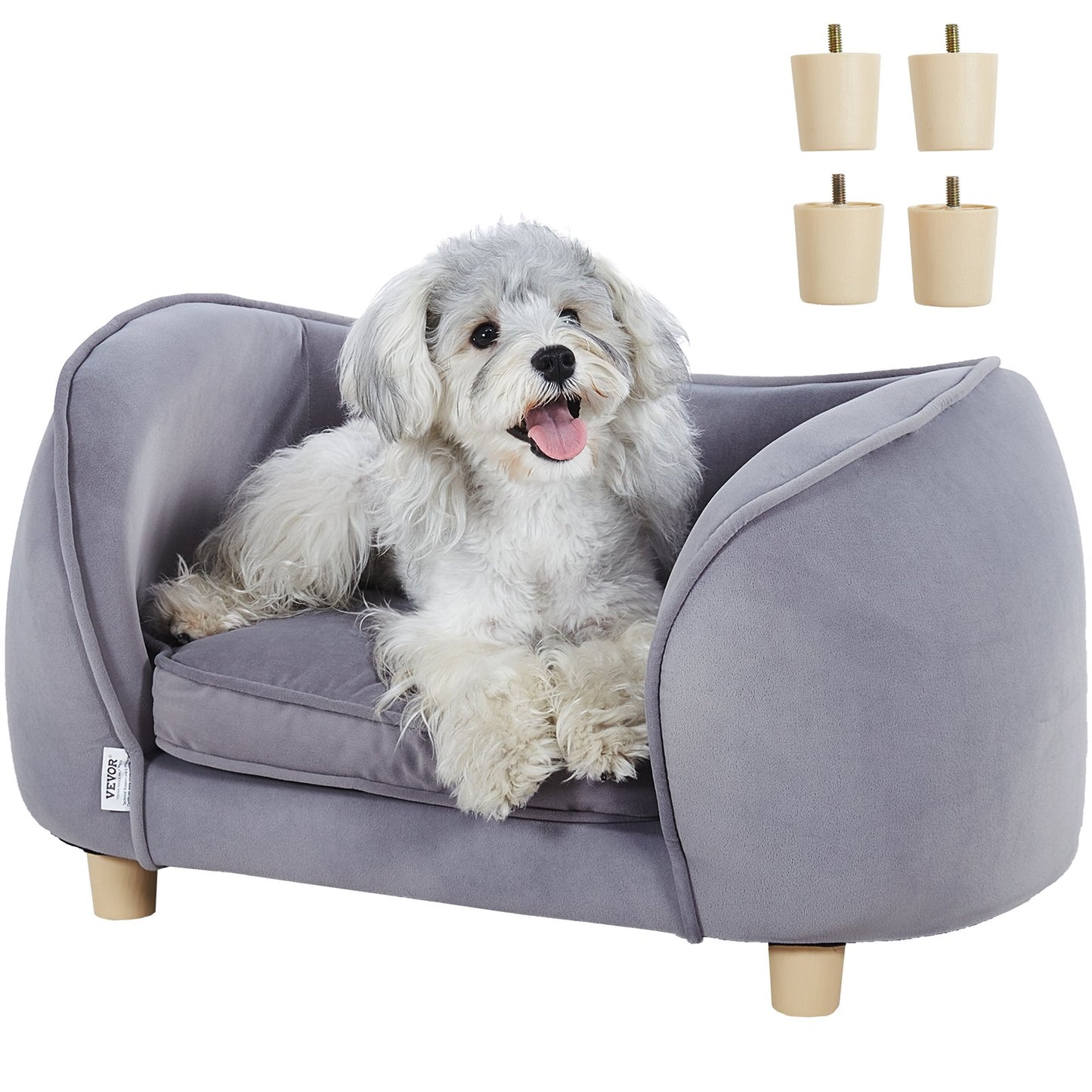 Haustiersofa, Hundesofa für kleine Hunde und Katzen, weiches, samtiges Hundesofa, 30 kg belastbares Katzensofa, Dunkelgrau