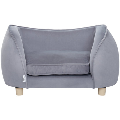 Haustiersofa, Hundesofa für kleine Hunde und Katzen, weiches, samtiges Hundesofa, 30 kg belastbares Katzensofa, Dunkelgrau