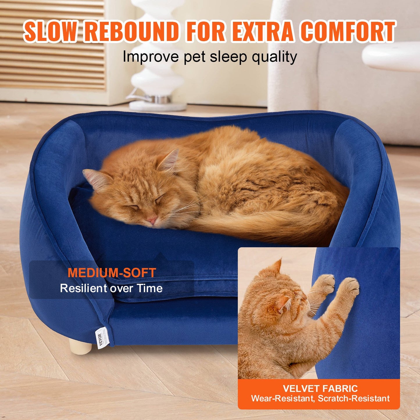 Pet-soffa, hundsoffa för medelstora hundar och katter, mjuk sammetslen hundsoffa, 81 lbs Loading Cat-soffa, mörkblå