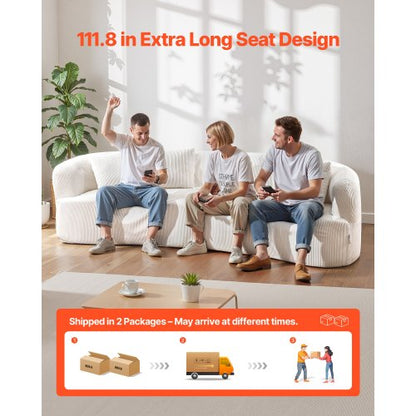 2840 mm böjd modulsoffa, modern lyxig sektionssoffa med 4 kuddar, överdimensionerad molnplyschmanchestersoffa med bred djup sits, för vardagsrum, sovrum, lägenhet, kontor, vit |  EU